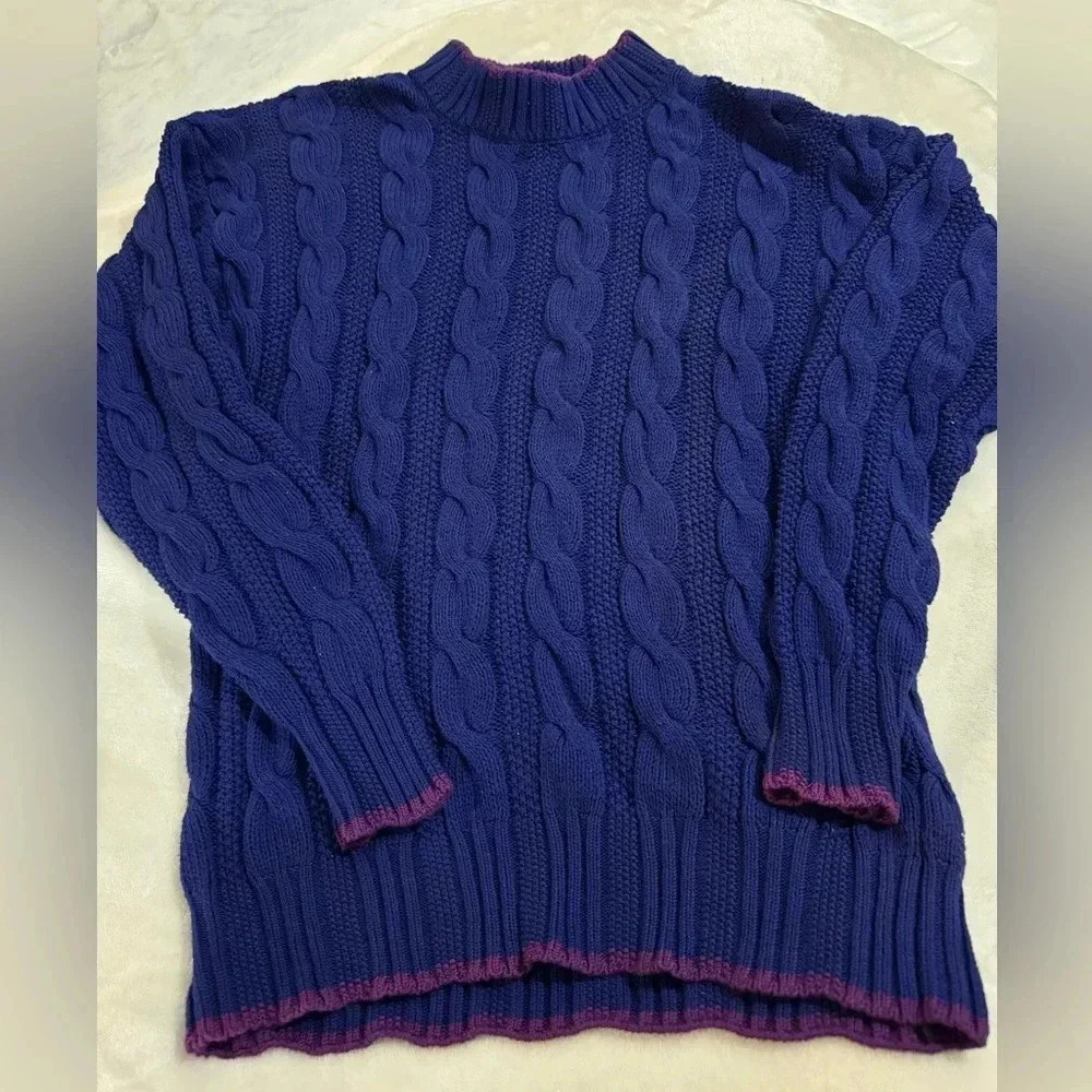 VTG Colours by Alexander Julian Cable Knit Chunky Sweater Cotton Preppy Med USA